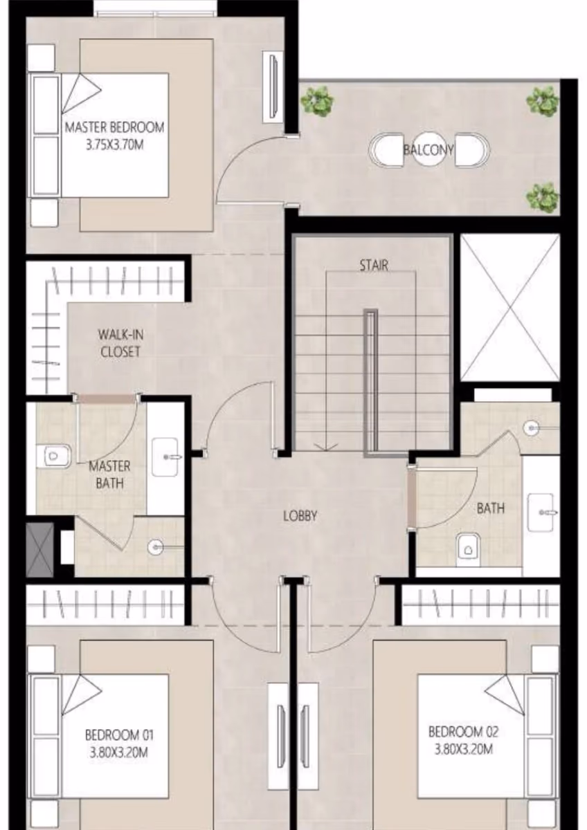 תוכנית 3 חדרי שינה · דופלקס · Duplex Type A ב־נדל"ן להשקעה Nshama Berkshire, באזור Town Square, דובאי (קומה עליונה)