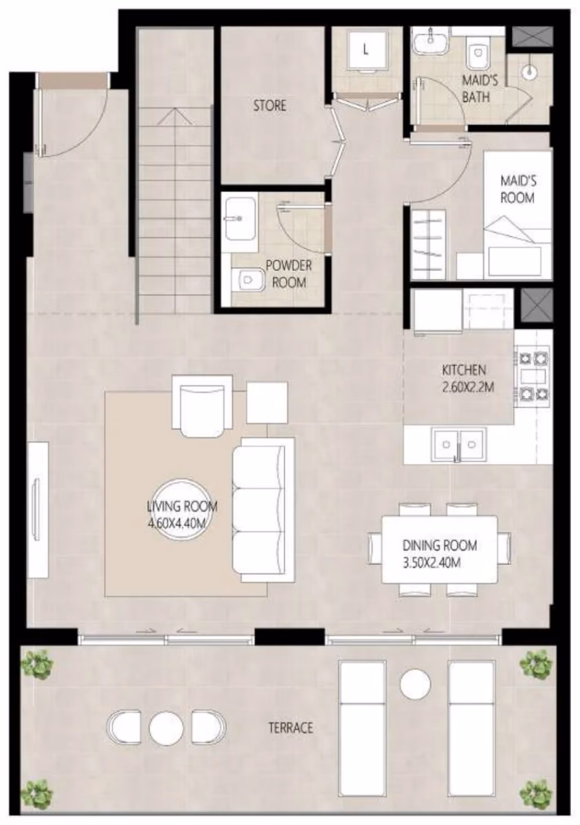תוכנית 3 חדרי שינה · דופלקס · Duplex Type A1 ב־נדל"ן להשקעה Nshama Berkshire, באזור Town Square, דובאי (קומה תחתונה)