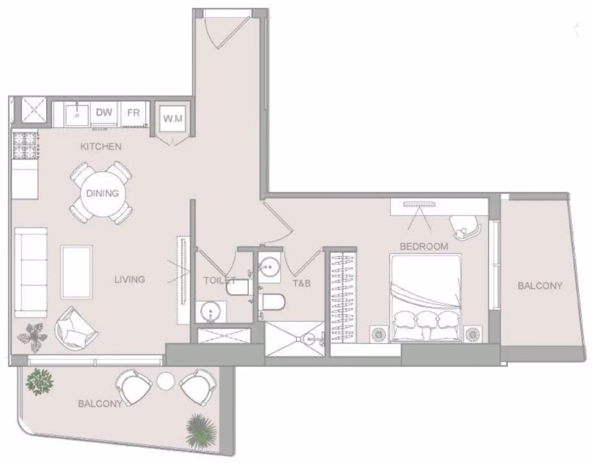 תוכנית חדר שינה אחד · 1 BR Type 8 ב־נדל"ן להשקעה ELAR1S Sky, באזור JVT, דובאי