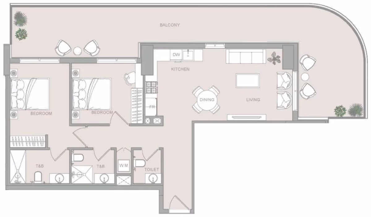 תוכנית 2 חדרי שינה · 2 BR Type 6 ב־נדל"ן להשקעה ELAR1S Sky, באזור JVT, דובאי