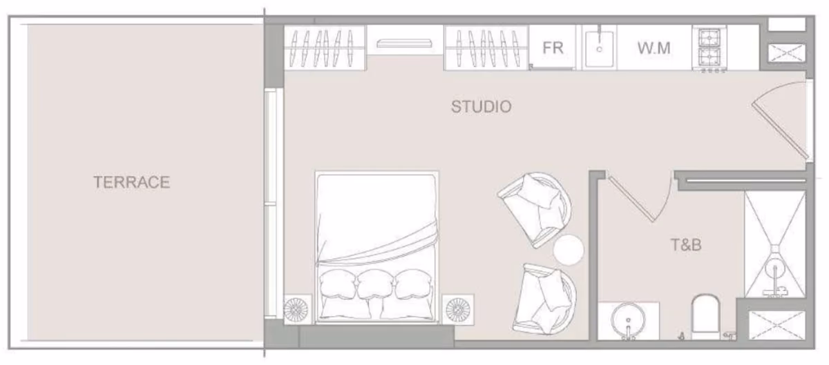תוכנית סטודיו · Studio Type 1 ב־נדל"ן להשקעה ELAR1S Sky, באזור JVT, דובאי