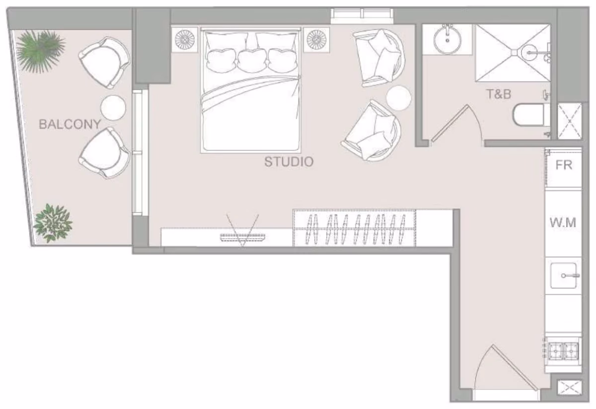 תוכנית סטודיו · Studio Type 12 ב־נדל"ן להשקעה ELAR1S Sky, באזור JVT, דובאי
