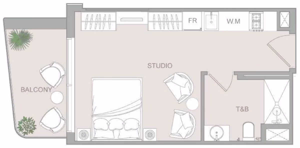 תוכנית סטודיו · Studio Type 7 ב־נדל"ן להשקעה ELAR1S Sky, באזור JVT, דובאי