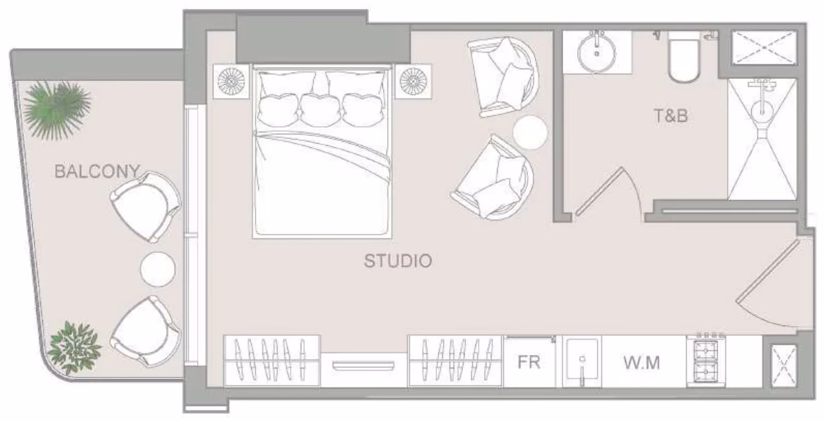 תוכנית סטודיו · Studio Type 8 ב־נדל"ן להשקעה ELAR1S Sky, באזור JVT, דובאי