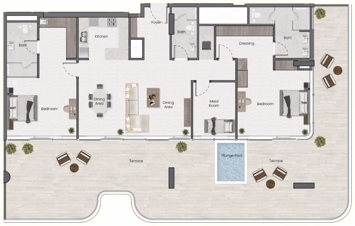 תוכנית 2 חדרי שינה · Maids + Pool, Apt 402 ב־נדל"ן להשקעה Saddlewood Park, באזור Meydan, דובאי