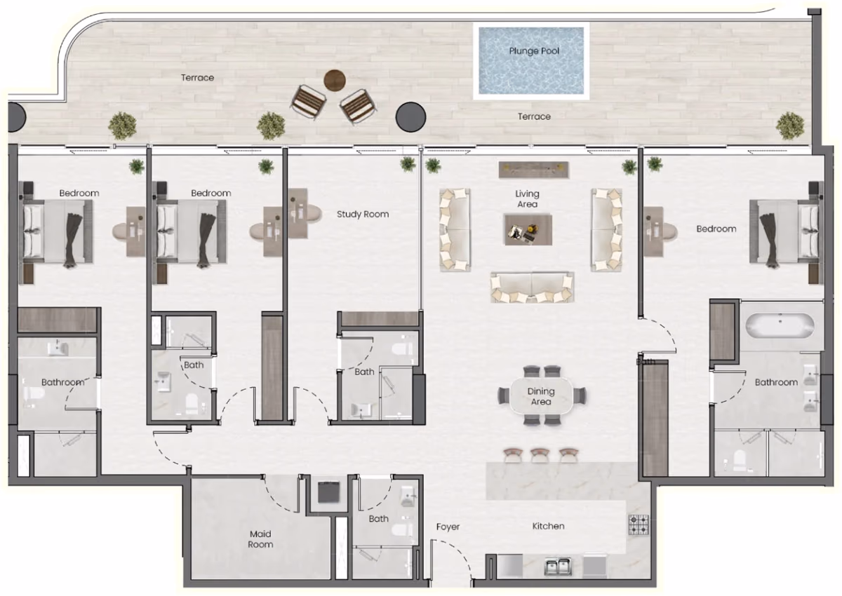תוכנית 4 חדרי שינה · פנטהאוז · Penthouse Apt 405 ב־נדל"ן להשקעה Saddlewood Park, באזור Meydan, דובאי