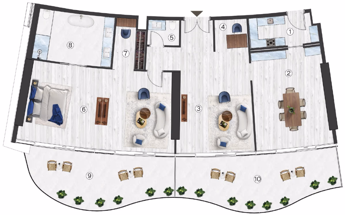 תוכנית חדר מלון · Hotel - Presidential Suite 1BHK ב־נדל"ן להשקעה Radisson Blu by RAK, באזור RAK Central, Ras Al Khaimah