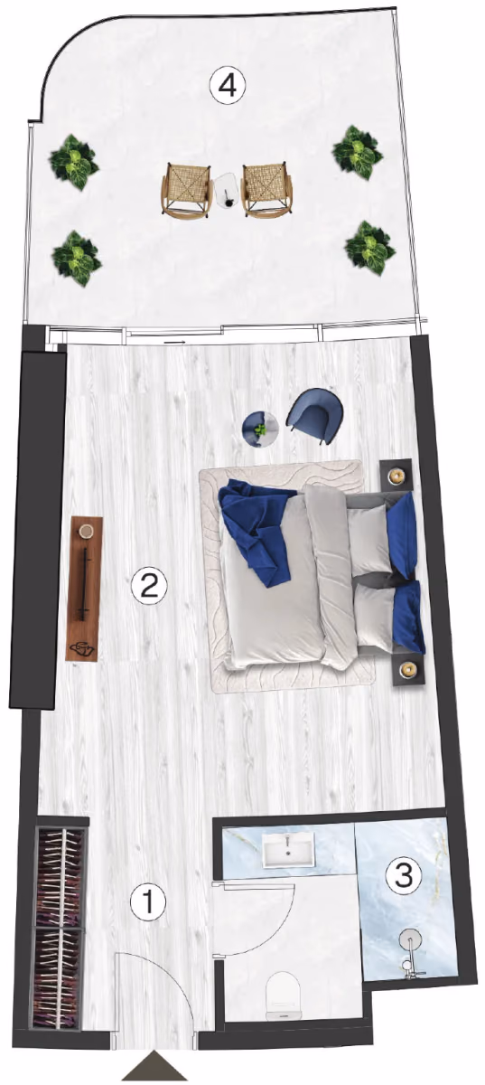 תוכנית חדר מלון · Hotel - Standard Studio - Type 2 ב־נדל"ן להשקעה Radisson Blu by RAK, באזור RAK Central, Ras Al Khaimah