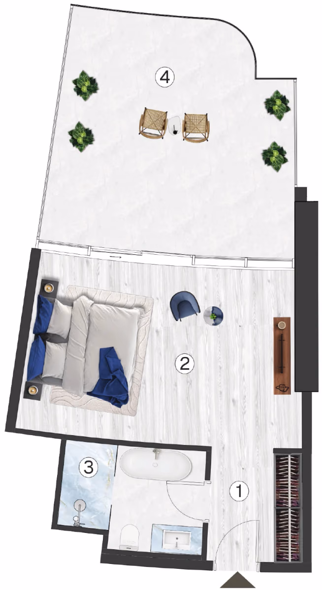 תוכנית חדר מלון · Hotel - Standard Studio - Type 3 ב־נדל"ן להשקעה Radisson Blu by RAK, באזור RAK Central, Ras Al Khaimah