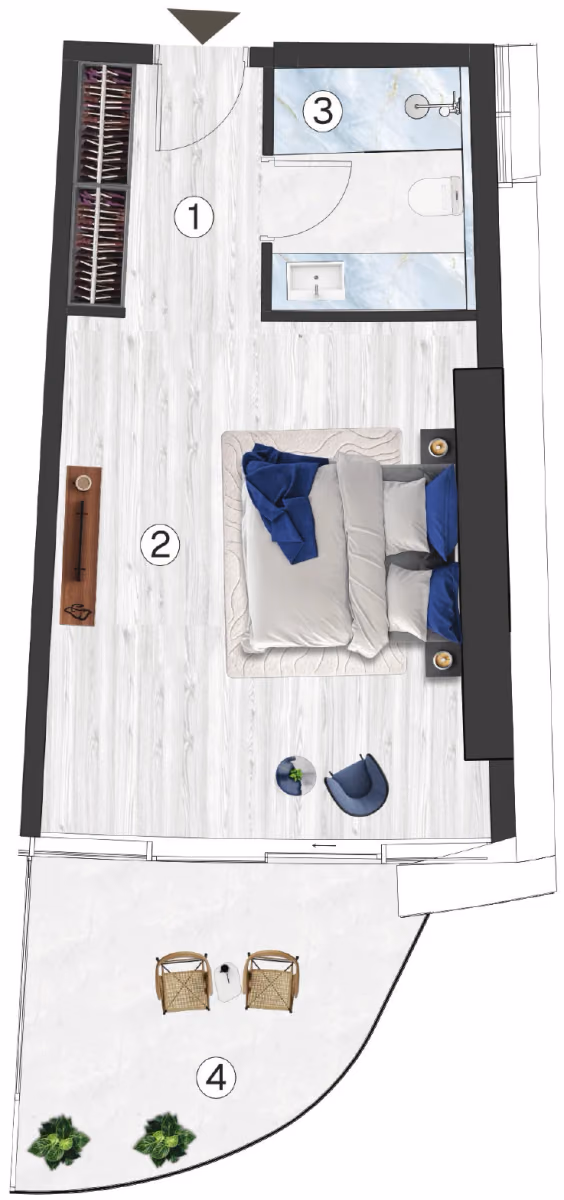 תוכנית חדר מלון · Hotel - Standard Studio - Type 4 ב־נדל"ן להשקעה Radisson Blu by RAK, באזור RAK Central, Ras Al Khaimah