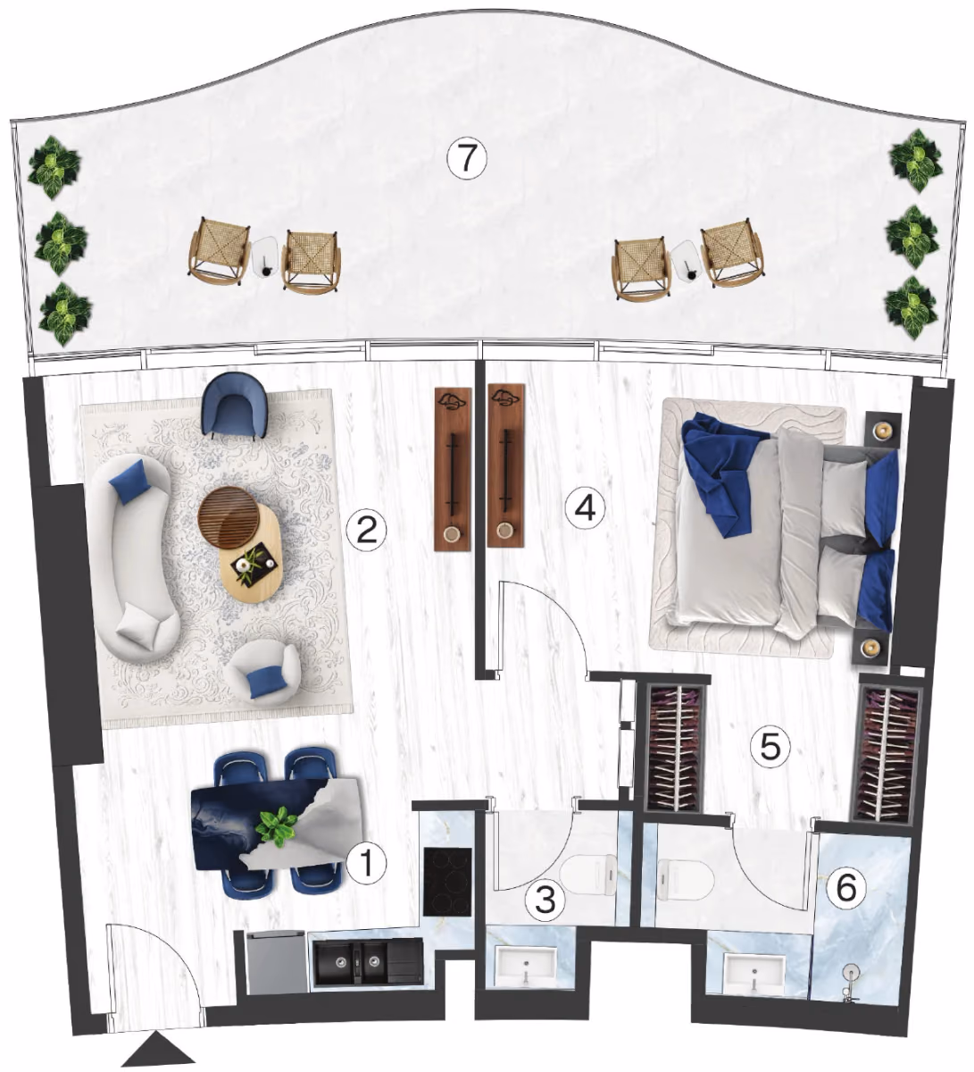 תוכנית חדר שינה אחד · Residences - 1 BHK - Type 2 ב־נדל"ן להשקעה Radisson Blu by RAK, באזור RAK Central, Ras Al Khaimah