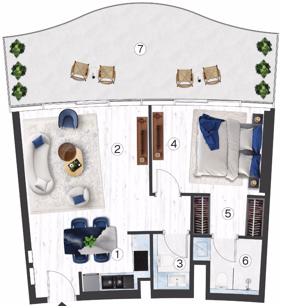 תוכנית חדר שינה אחד · Residences - 1 BHK - Type 3 ב־נדל"ן להשקעה Radisson Blu by RAK, באזור RAK Central, Ras Al Khaimah
