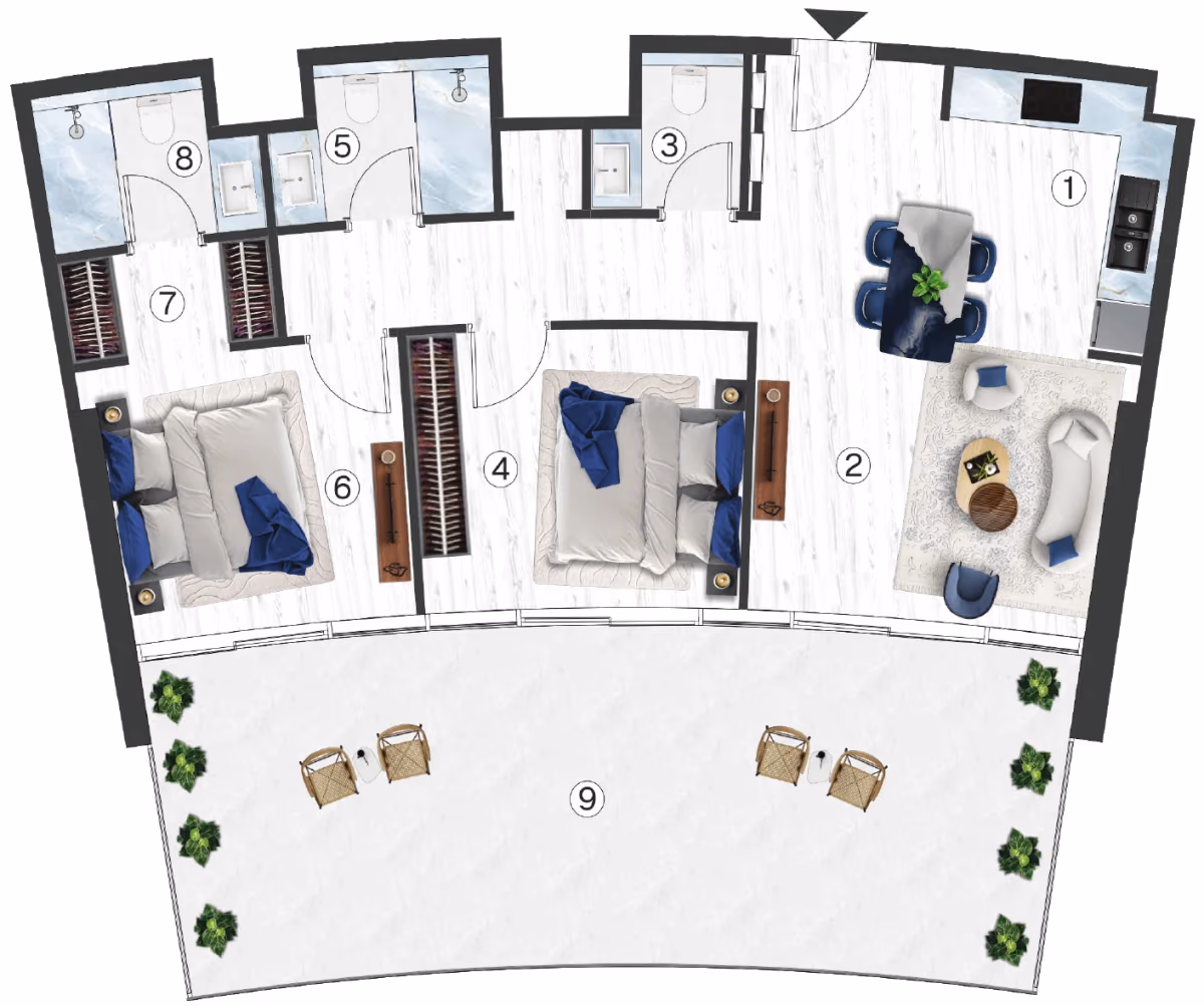 תוכנית 2 חדרי שינה · Residences - 2 BHK - Type 1 ב־נדל"ן להשקעה Radisson Blu by RAK, באזור RAK Central, Ras Al Khaimah