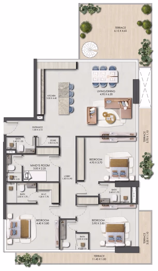 תוכנית 3 חדרי שינה · פנטהאוז · Sky Villa Four ב־נדל"ן להשקעה: Prescott Legado, באזור JVC, דובאי (קומה תחתונה)