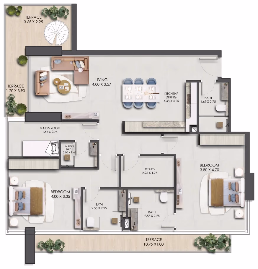 תוכנית 2 חדרי שינה · פנטהאוז · Sky Villa Two ב־נדל"ן להשקעה: Prescott Legado, באזור JVC, דובאי (קומה תחתונה)