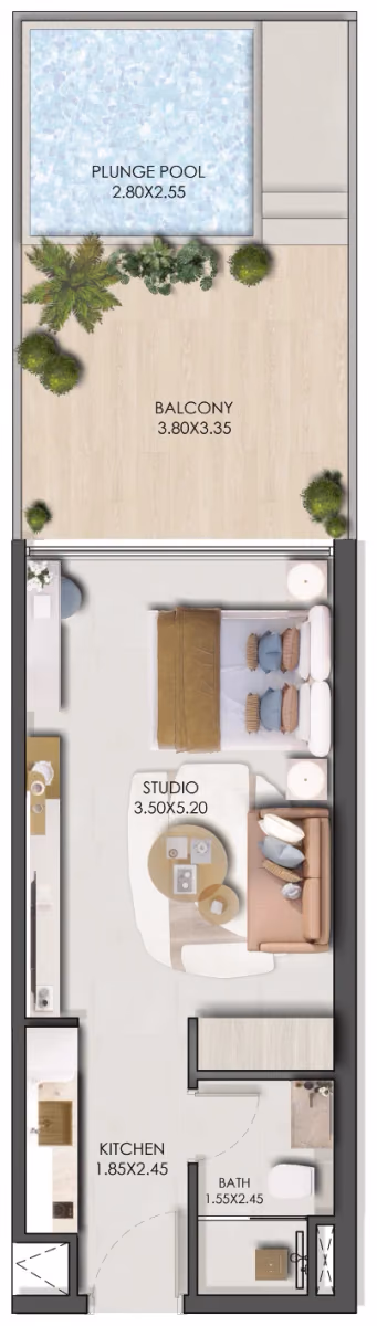 תוכנית סטודיו · Studio Type 2 ב־נדל"ן להשקעה: Prescott Legado, באזור JVC, דובאי