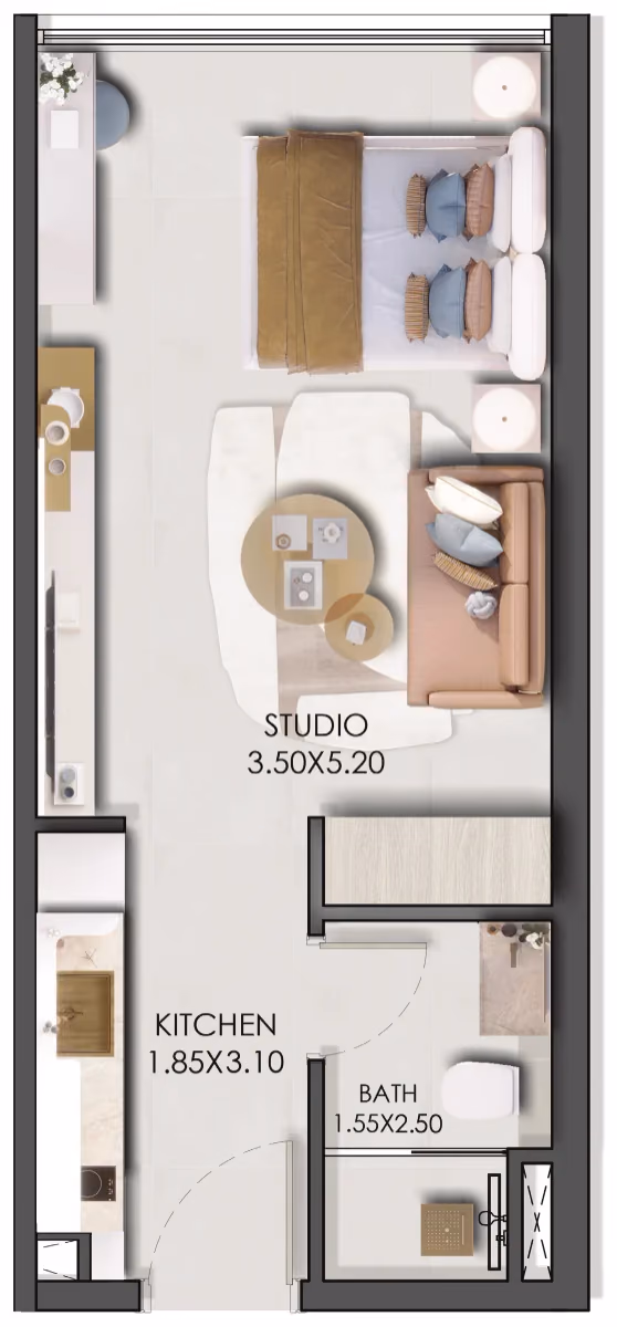 תוכנית סטודיו · Studio Type 3 ב־נדל"ן להשקעה: Prescott Legado, באזור JVC, דובאי