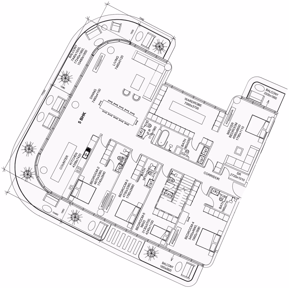 תוכנית 5 חדרי שינה · פנטהאוז · Residence 704 + R ב־נדל"ן להשקעה Villa del Garda, באזור Dubai Islands, דובאי (קומה תחתונה)