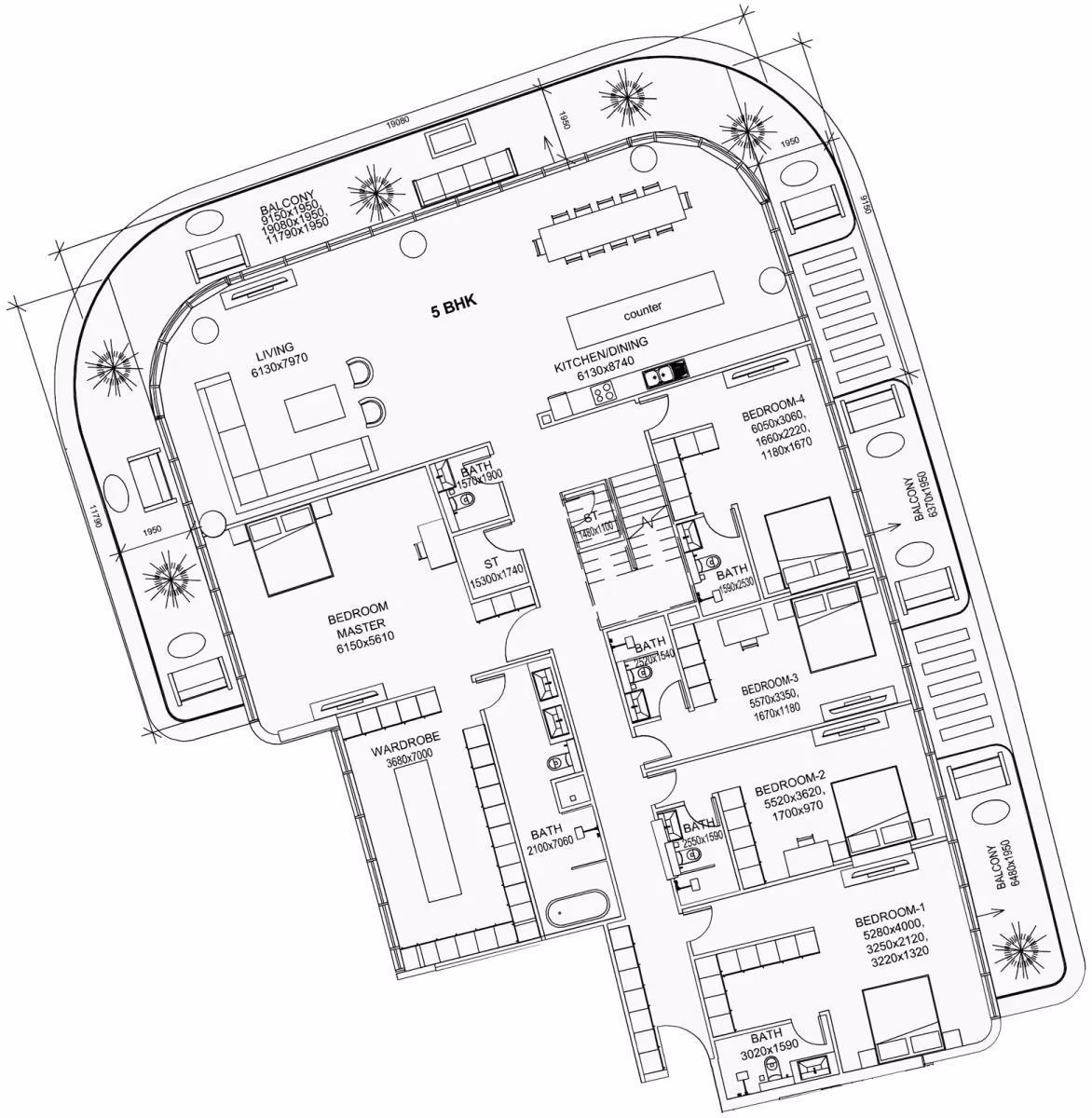 תוכנית 5 חדרי שינה · פנטהאוז · Residence 709 + R ב־נדל"ן להשקעה Villa del Garda, באזור Dubai Islands, דובאי (קומה תחתונה)