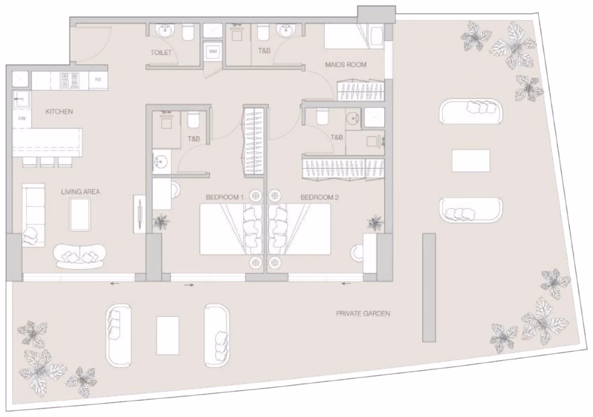 תוכנית 2 חדרי שינה · 2 BR Type A ב־Object1 W1NNER Tower, JVT דובאי