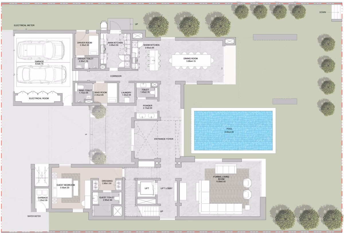תוכנית 5 חדרי שינה · וילה · 5B ב־נדל"ן להשקעה Sobha Coral Beach Villas, באזור Siniya Island, אום אל קוואיין (קומת קרקע)