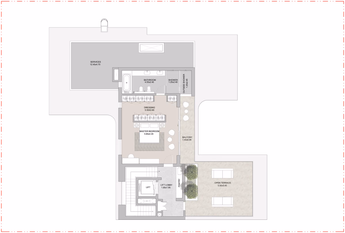 תוכנית 5 חדרי שינה · וילה · 5B ב־נדל"ן להשקעה Sobha Coral Beach Villas, באזור Siniya Island, אום אל קוואיין (גג)