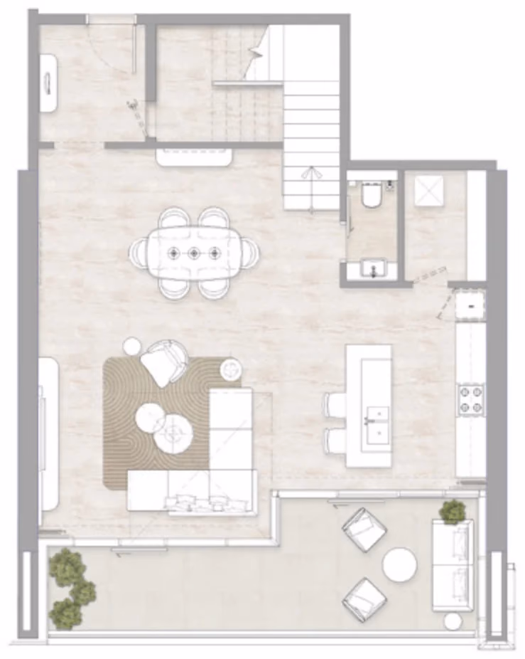 תוכנית 2 חדרי שינה · דופלקס · Duplex Type 1A ב־דירות להשקעה Kempinski Marina Residences בדובאי מרינה (קומה תחתונה)