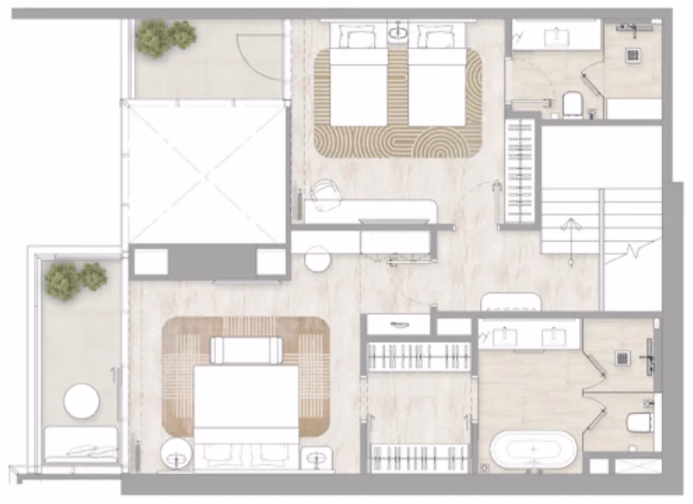 תוכנית 2 חדרי שינה · דופלקס · Duplex Type 2 ב־דירות להשקעה Kempinski Marina Residences בדובאי מרינה (קומה עליונה)
