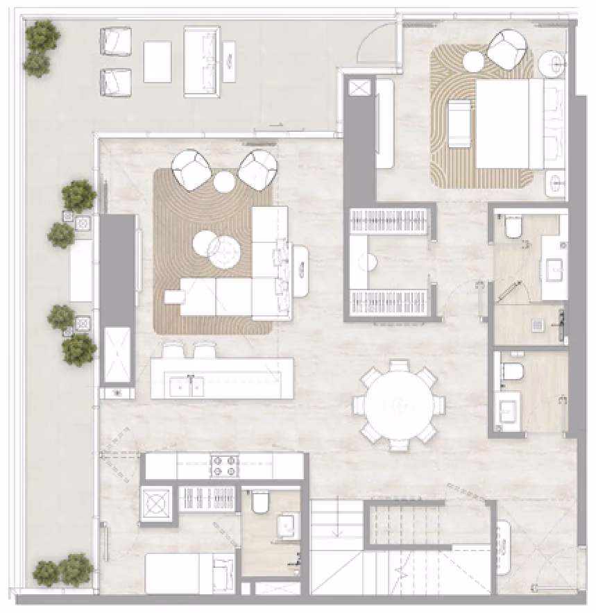 תוכנית 3 חדרי שינה · דופלקס · Duplex Type 1 ב־דירות להשקעה Kempinski Marina Residences בדובאי מרינה (קומה תחתונה)