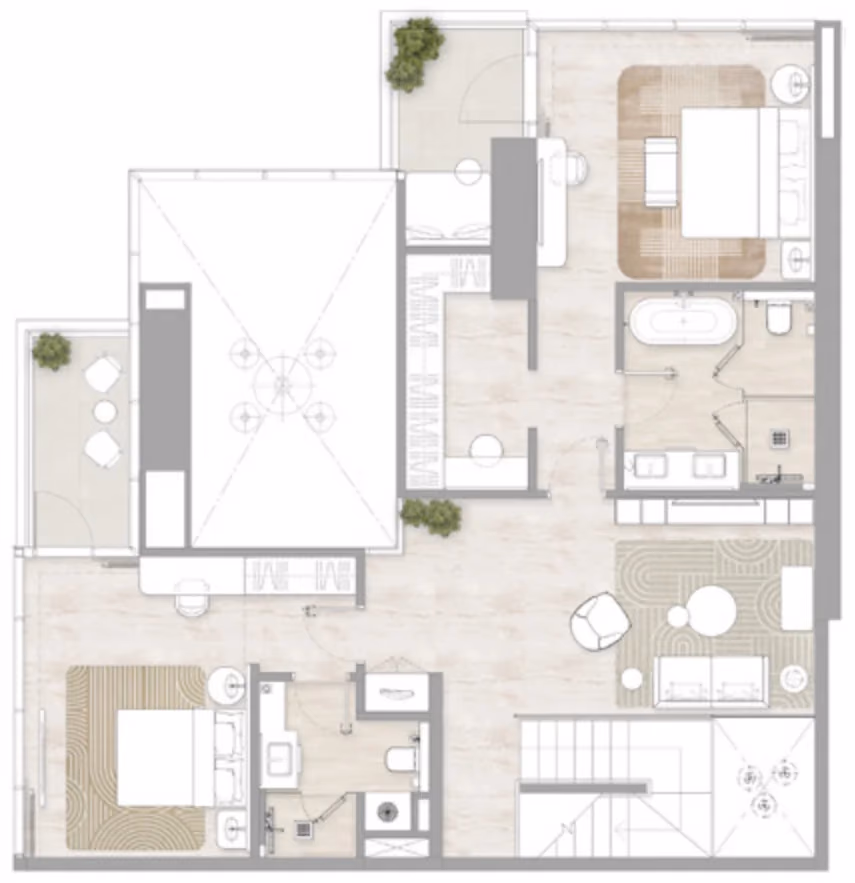 תוכנית 3 חדרי שינה · דופלקס · Duplex Type 1 ב־דירות להשקעה Kempinski Marina Residences בדובאי מרינה (קומה עליונה)