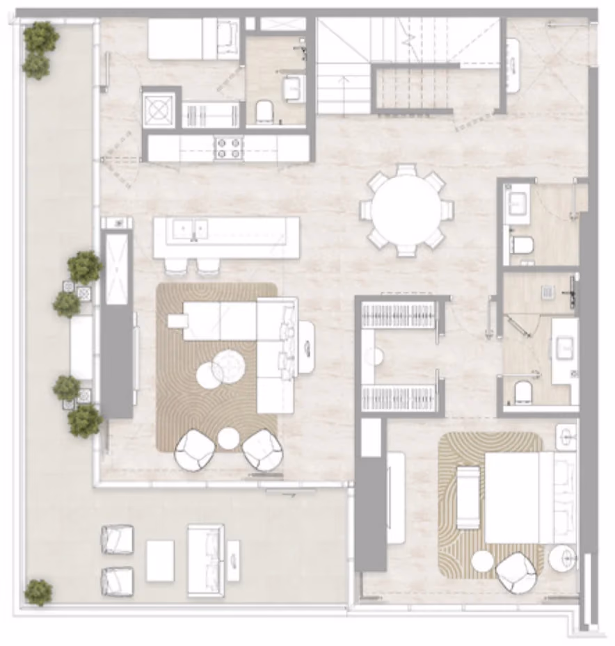 תוכנית 3 חדרי שינה · דופלקס · Duplex Type 2 ב־דירות להשקעה Kempinski Marina Residences בדובאי מרינה (קומה תחתונה)