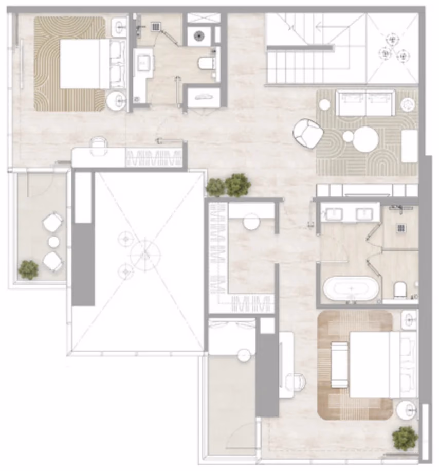 תוכנית 3 חדרי שינה · דופלקס · Duplex Type 2 ב־דירות להשקעה Kempinski Marina Residences בדובאי מרינה (קומה עליונה)