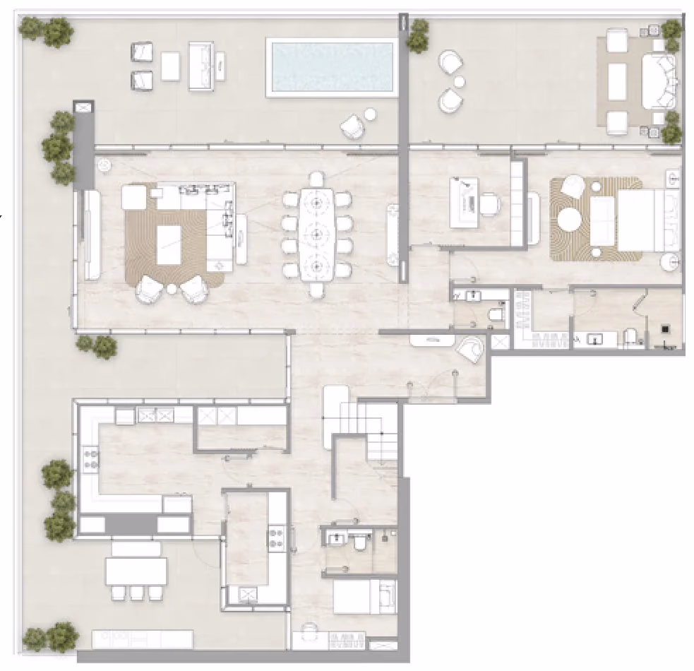 תוכנית 4 חדרי שינה · דופלקס · Duplex Type 1 ב־דירות להשקעה Kempinski Marina Residences בדובאי מרינה (קומה תחתונה)