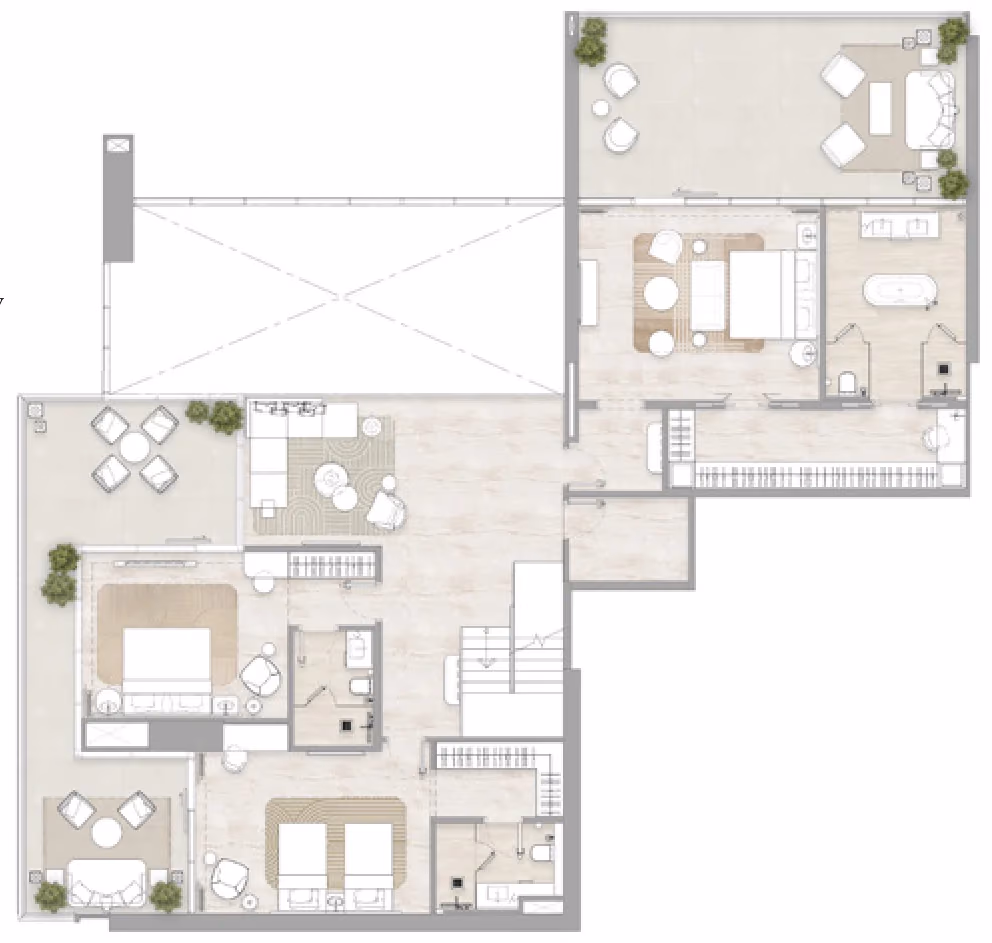 תוכנית 4 חדרי שינה · דופלקס · Duplex Type 1 ב־דירות להשקעה Kempinski Marina Residences בדובאי מרינה (קומה עליונה)