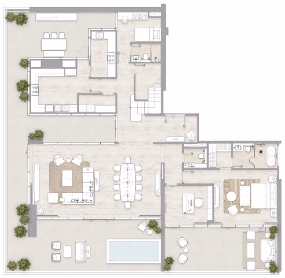 תוכנית 4 חדרי שינה · דופלקס · Duplex Type 1A ב־דירות להשקעה Kempinski Marina Residences בדובאי מרינה (קומה תחתונה)