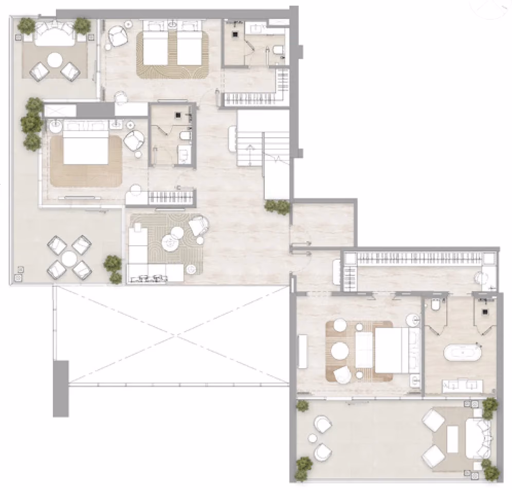 תוכנית 4 חדרי שינה · דופלקס · Duplex Type 1A ב־דירות להשקעה Kempinski Marina Residences בדובאי מרינה (קומה עליונה)
