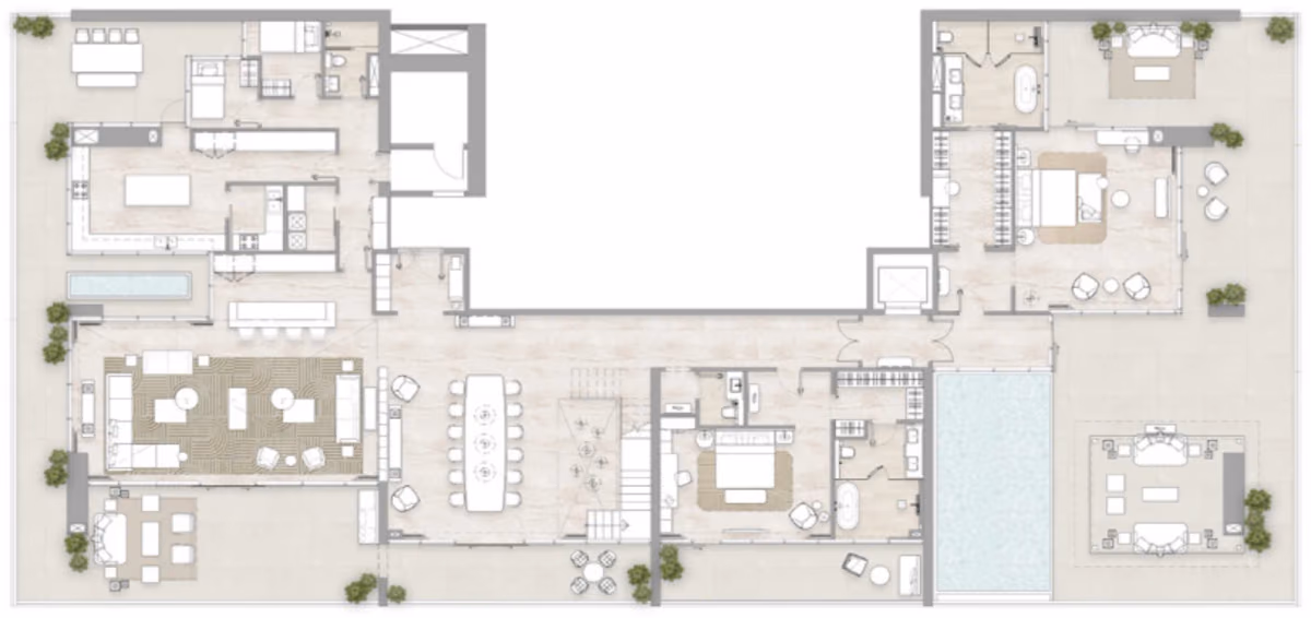 תוכנית 5 חדרי שינה · דופלקס · Duplex Type 1 ב־דירות להשקעה Kempinski Marina Residences בדובאי מרינה (קומה תחתונה)