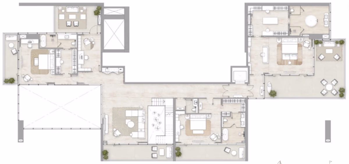 תוכנית 5 חדרי שינה · דופלקס · Duplex Type 1 ב־דירות להשקעה Kempinski Marina Residences בדובאי מרינה (קומה עליונה)