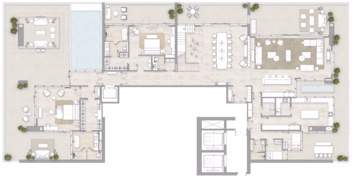 תוכנית 5 חדרי שינה · דופלקס · Duplex Type 2 ב־דירות להשקעה Kempinski Marina Residences בדובאי מרינה (קומה תחתונה)