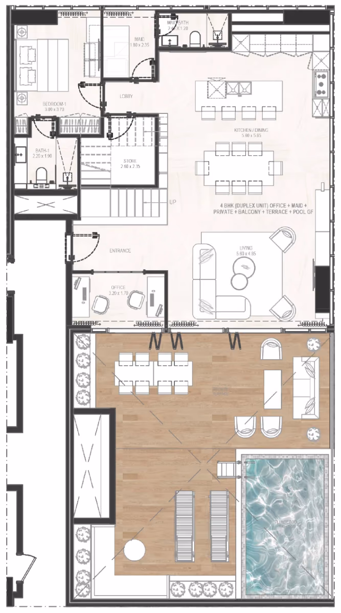תוכנית 4 חדרי שינה · פנטהאוז ב־נדל"ן להשקעה Gharbi 2 Residences, באזור JVC, דובאי (קומה תחתונה)