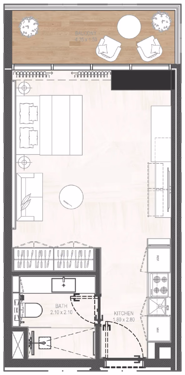 תוכנית סטודיו · Studio Type 01 ב־נדל"ן להשקעה Gharbi 2 Residences, באזור JVC, דובאי
