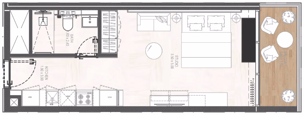 תוכנית סטודיו · Studio Type 02 ב־נדל"ן להשקעה Gharbi 2 Residences, באזור JVC, דובאי