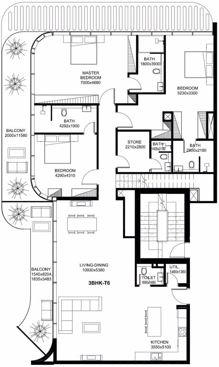 תוכנית 3 חדרי שינה · 3BHK-T6, Suite 1201 ב־נדל"ן להשקעה Villa Del Gavi by Mr. Eight, באזור Dubai Islands, דובאי (קומה תחתונה)