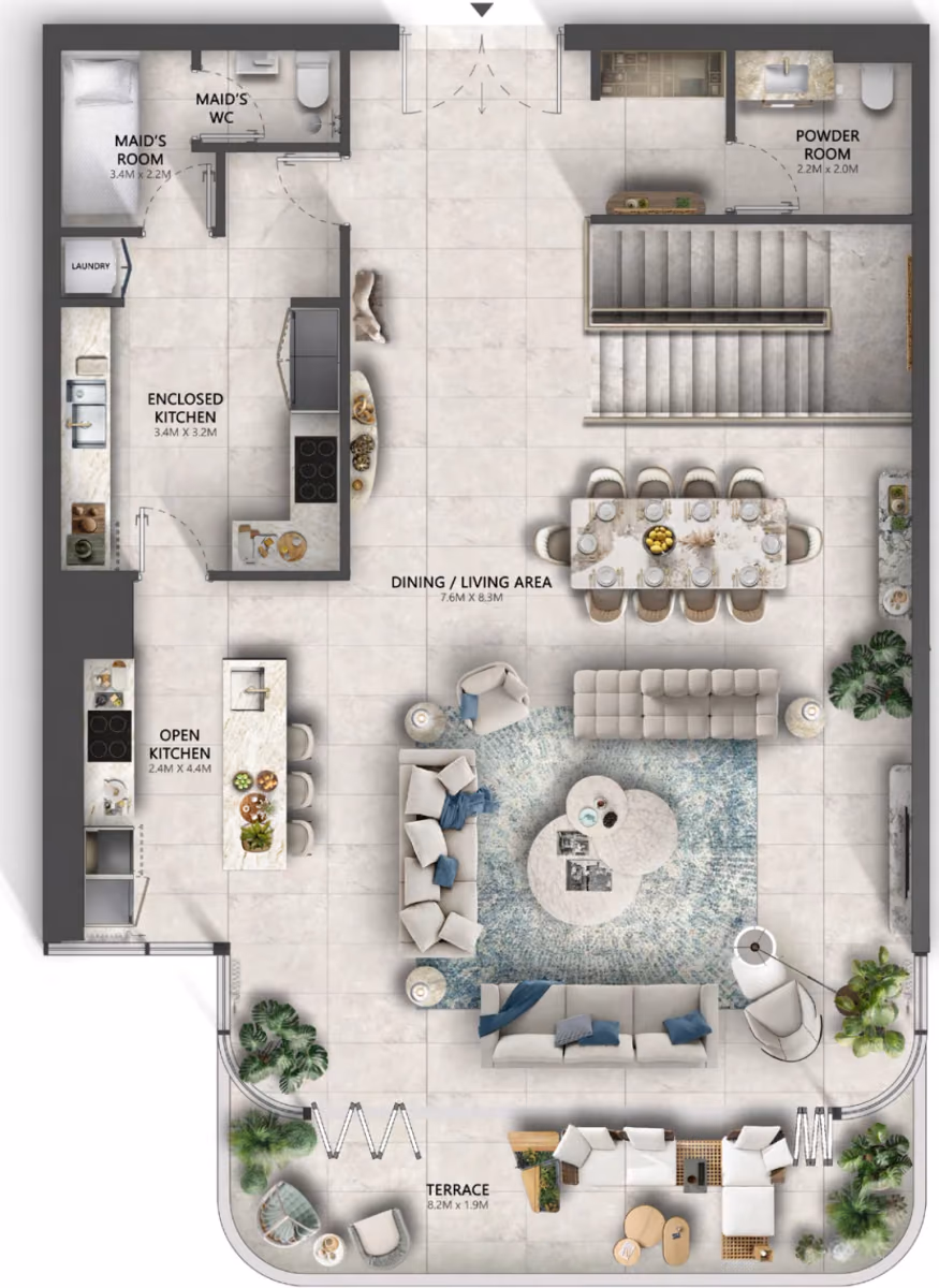תוכנית 3 חדרי שינה · דופלקס · Maisonette ב־נדל"ן להשקעה The Mural by Beyond, באזור Business Bay, דובאי (קומה עליונה)