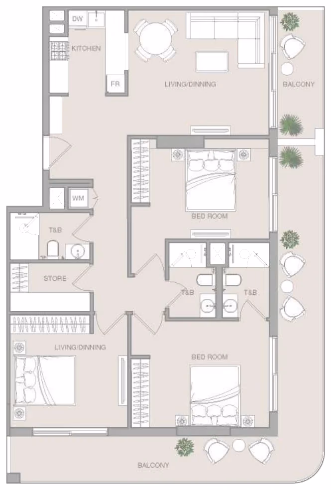 תוכנית 3 חדרי שינה · 3 BR Type 2 ב־נדל"ן להשקעה Object1 Verdan1a 4, באזור Dubailand, דובאי