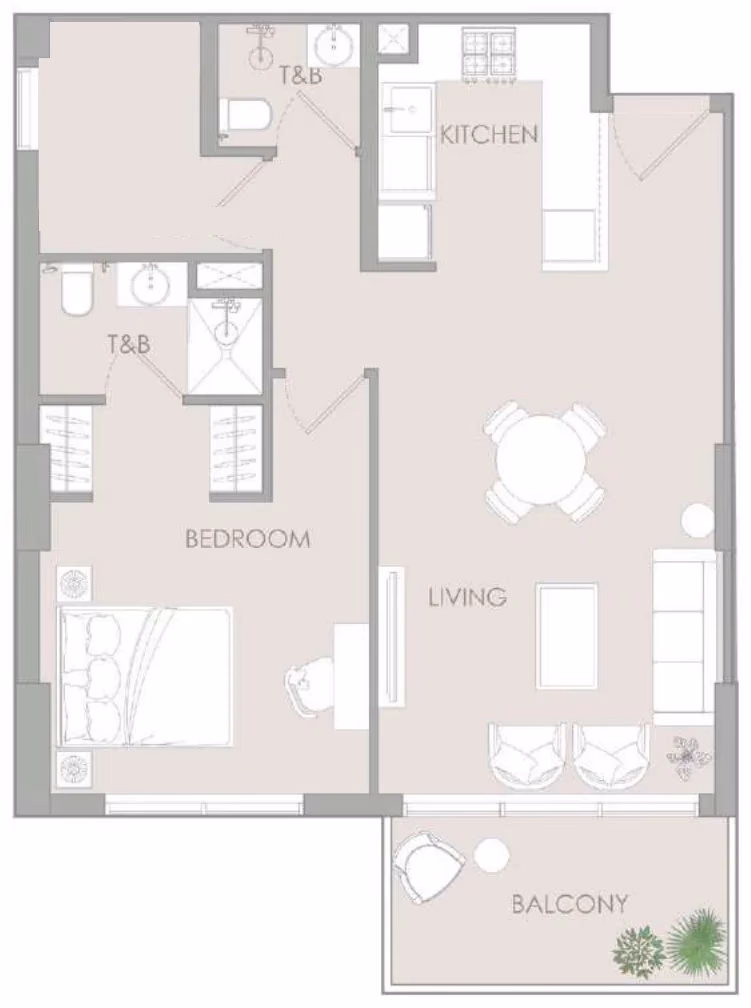 תוכנית חדר שינה אחד · One Bedroom Pro Type B ב־נדל"ן להשקעה – Object1 IR1DIAN Park באזור Jumeirah Village Circle, דובאי