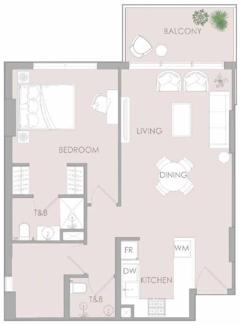תוכנית חדר שינה אחד · One Bedroom Pro Type E ב־נדל"ן להשקעה – Object1 IR1DIAN Park באזור Jumeirah Village Circle, דובאי