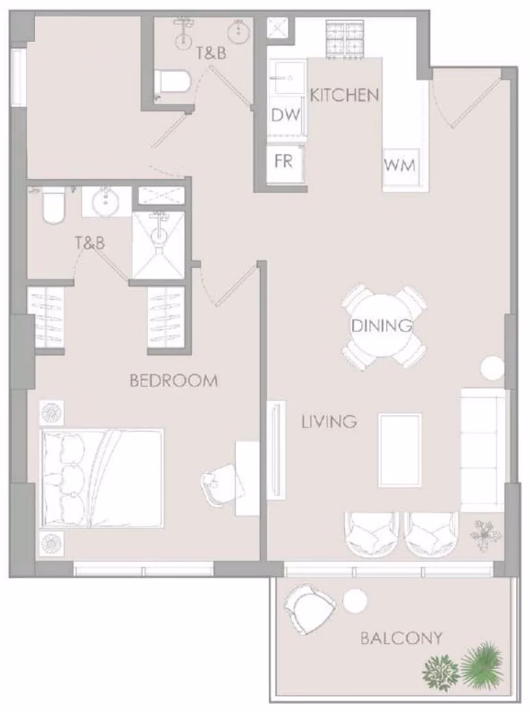תוכנית חדר שינה אחד · One Bedroom Pro Type F ב־נדל"ן להשקעה – Object1 IR1DIAN Park באזור Jumeirah Village Circle, דובאי