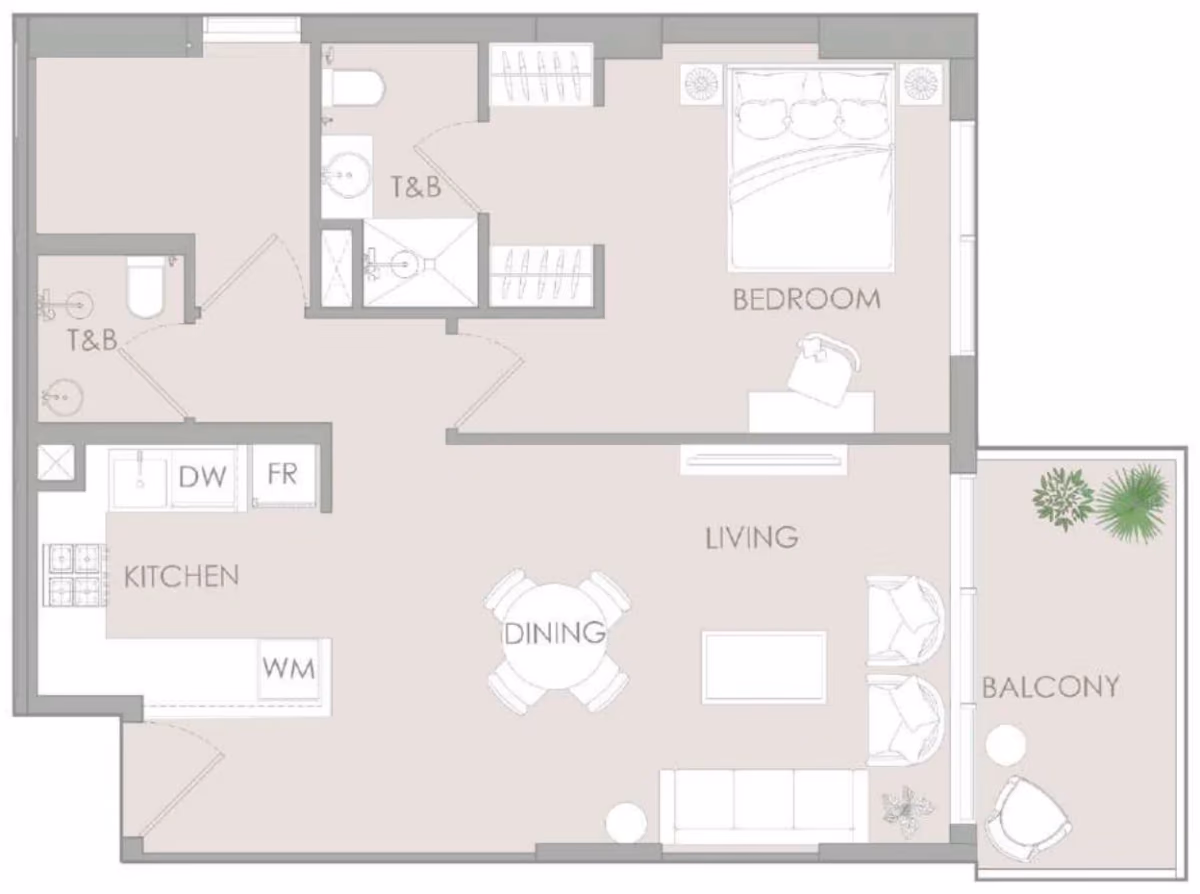תוכנית חדר שינה אחד · One Bedroom Pro Type G ב־נדל"ן להשקעה – Object1 IR1DIAN Park באזור Jumeirah Village Circle, דובאי