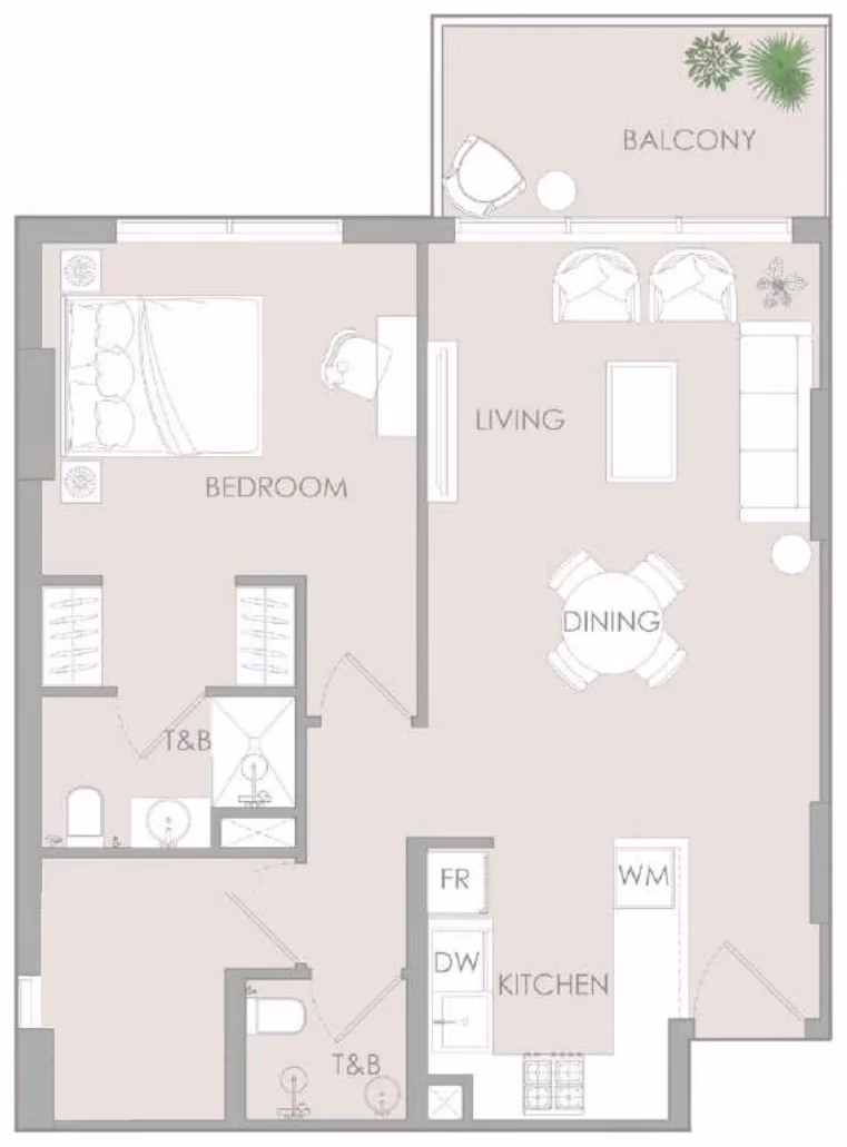 תוכנית חדר שינה אחד · One Bedroom Pro Type I ב־נדל"ן להשקעה – Object1 IR1DIAN Park באזור Jumeirah Village Circle, דובאי